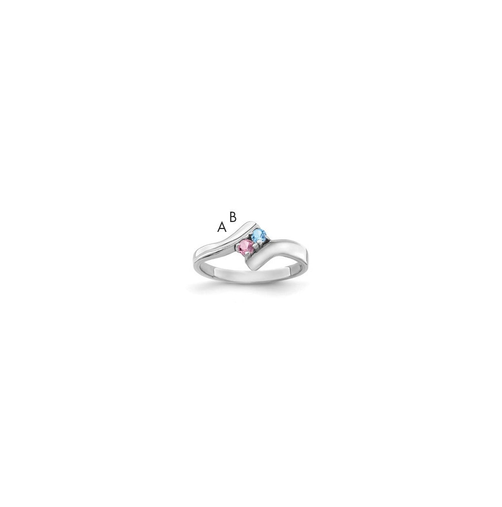 Sterling Silver Rhodium plated Family & Mother's Jewelry Ring, 2-stone