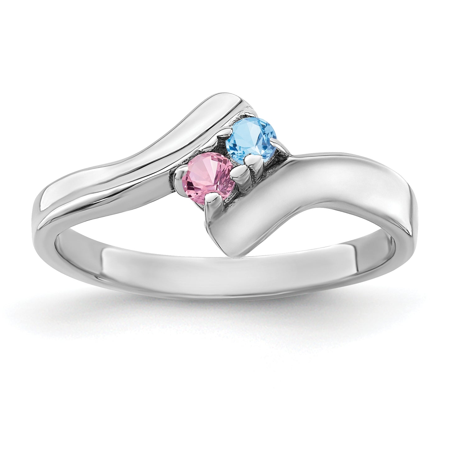Sterling Silver Rhodium plated Family & Mother's Jewelry Ring, 2-stone