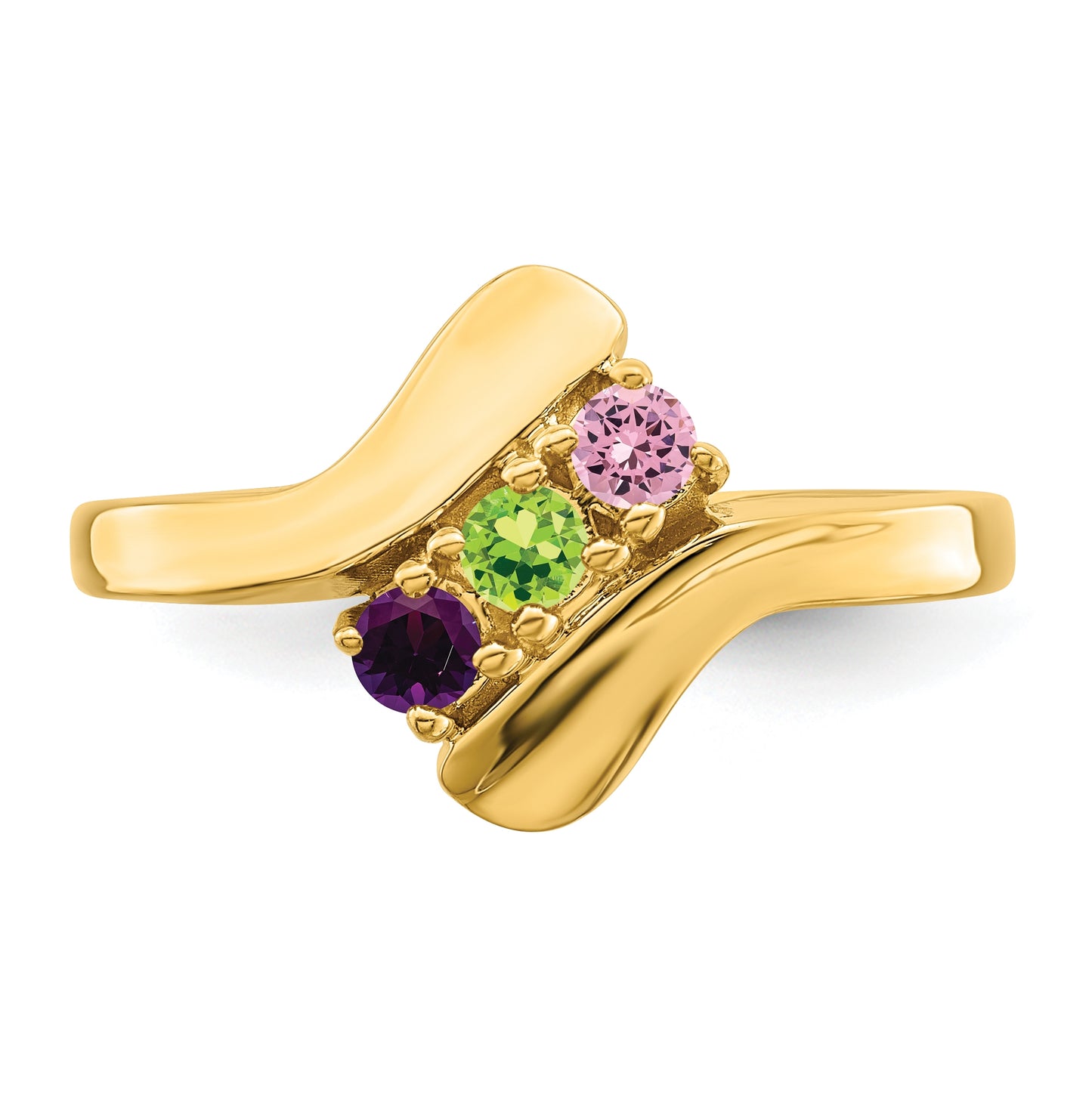 14K Yellow Gold Genuine 3 Stone Mother's Ring