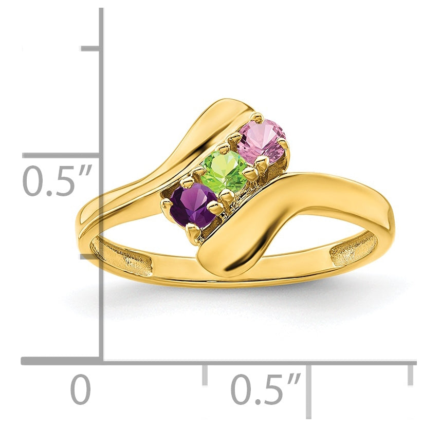 14K Yellow Gold Genuine 3 Stone Mother's Ring