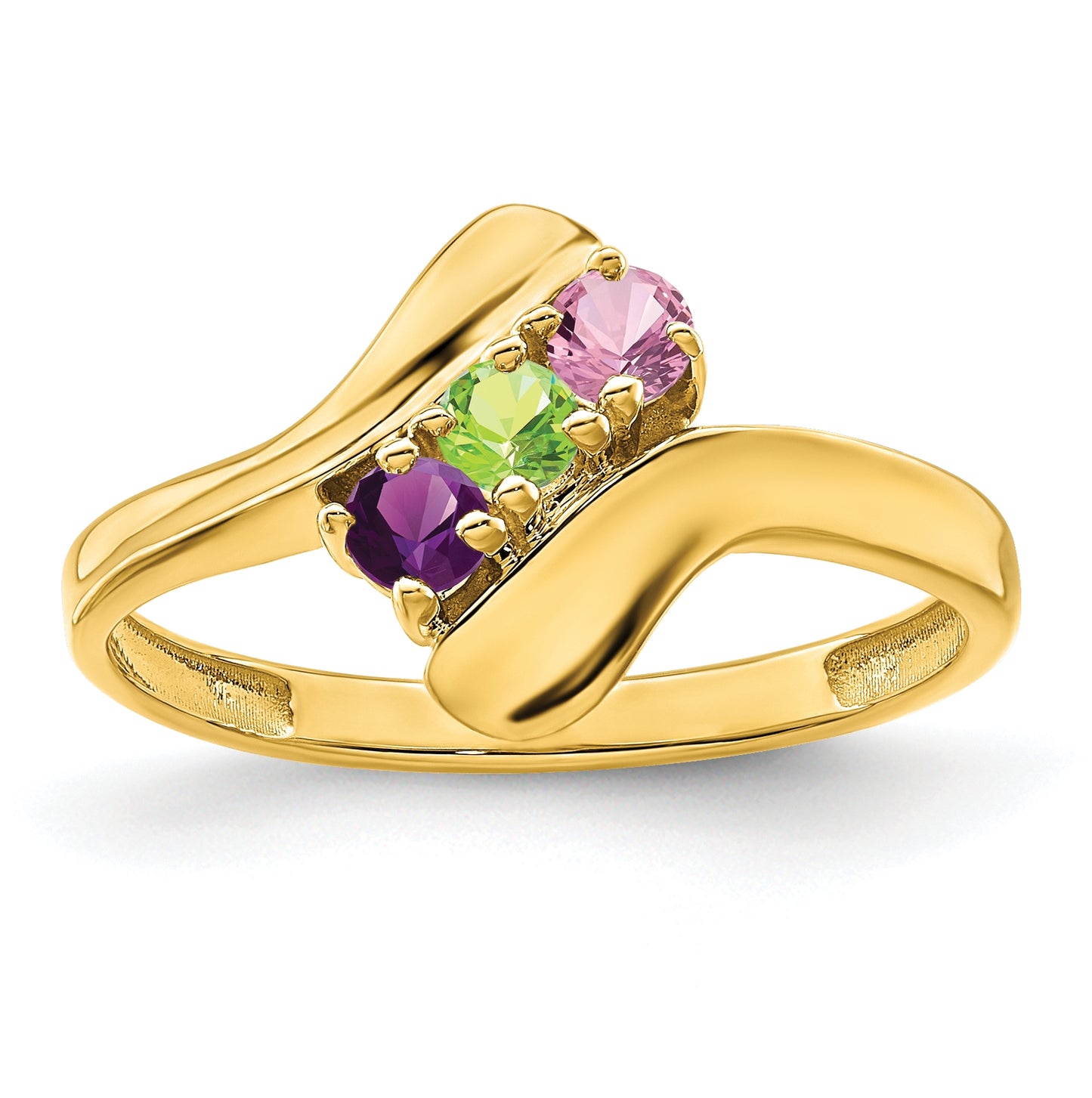 14K Yellow Gold Genuine 3 Stone Mother's Ring