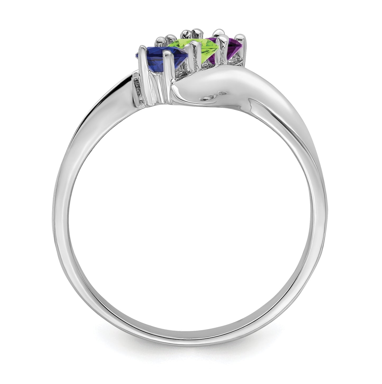 Sterling Silver Rhodium plated Synthetic 3mm 3 Stone Mother's Ring