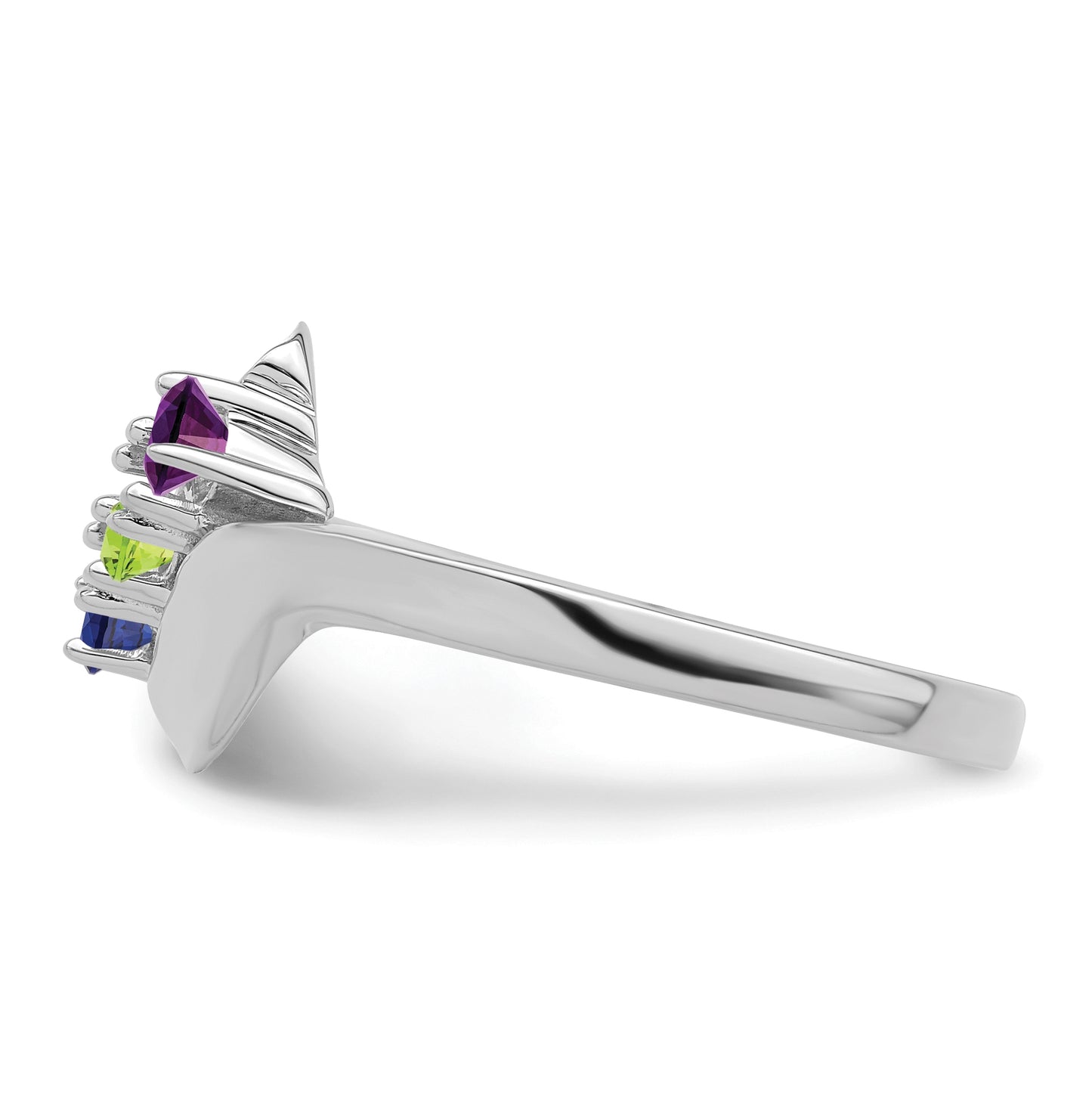 Sterling Silver Rhodium plated Synthetic 3mm 3 Stone Mother's Ring