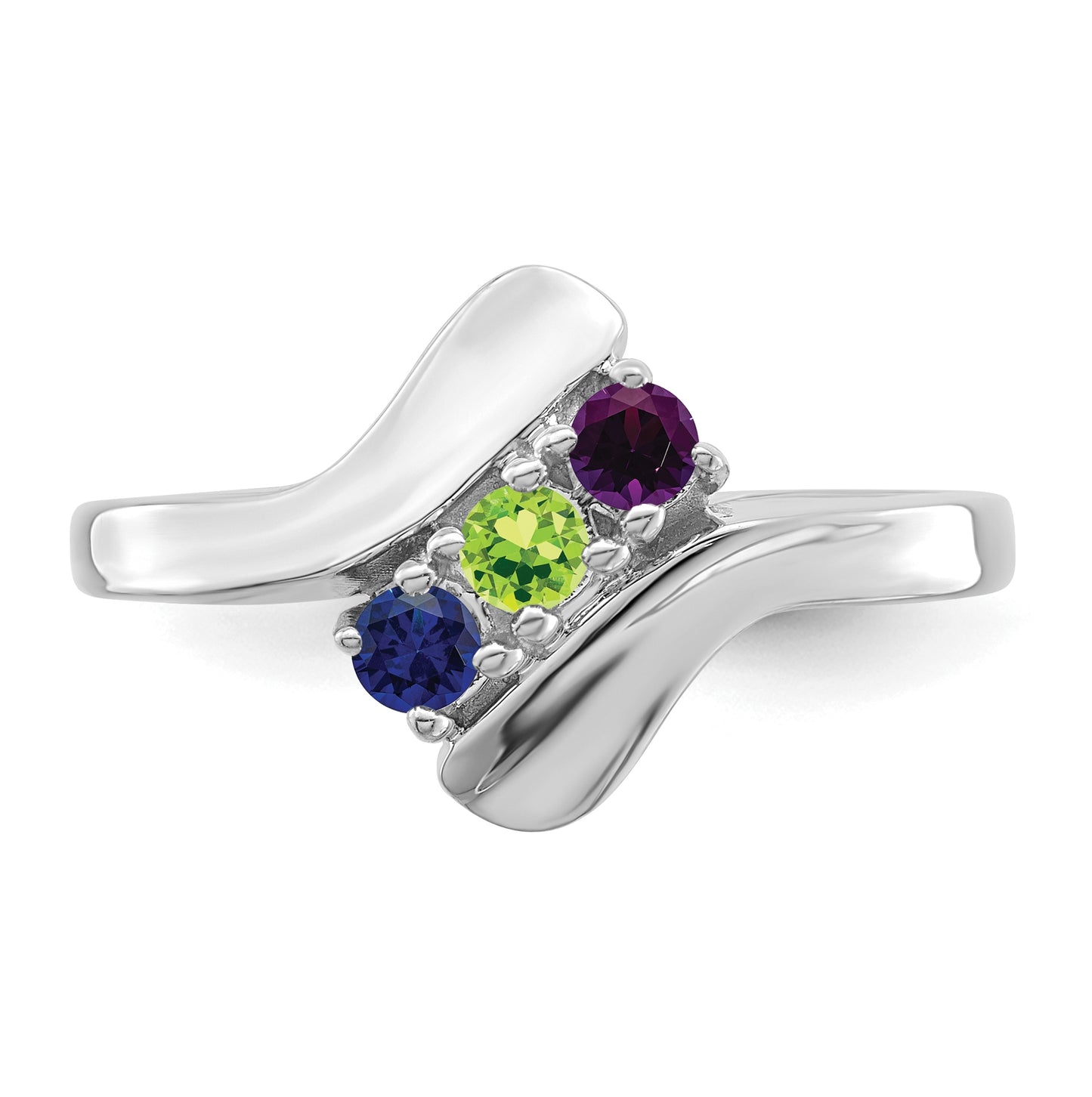 Sterling Silver Rhodium plated Synthetic 3mm 3 Stone Mother's Ring