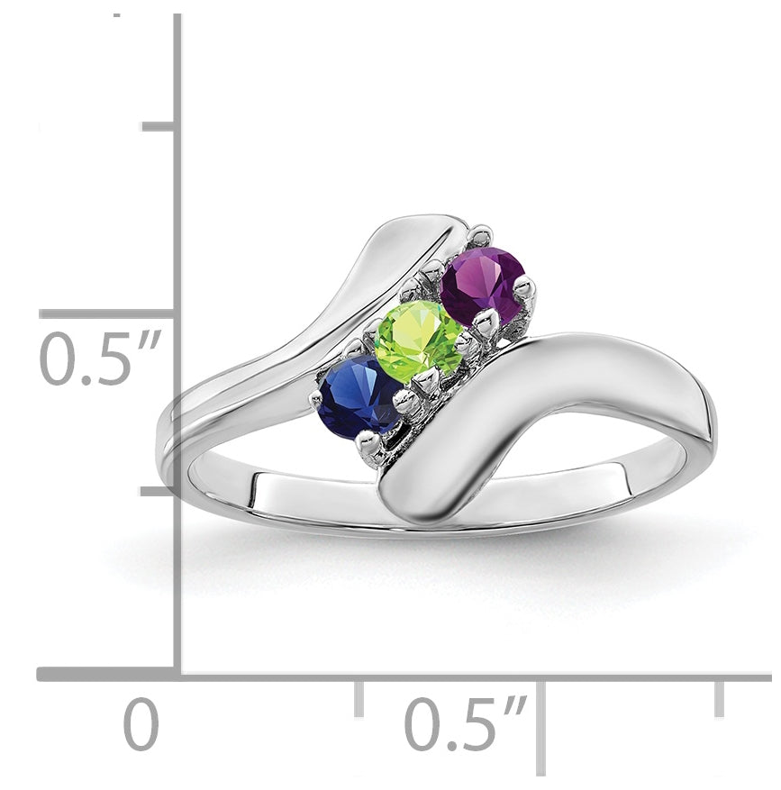 Sterling Silver Rhodium plated Synthetic 3mm 3 Stone Mother's Ring