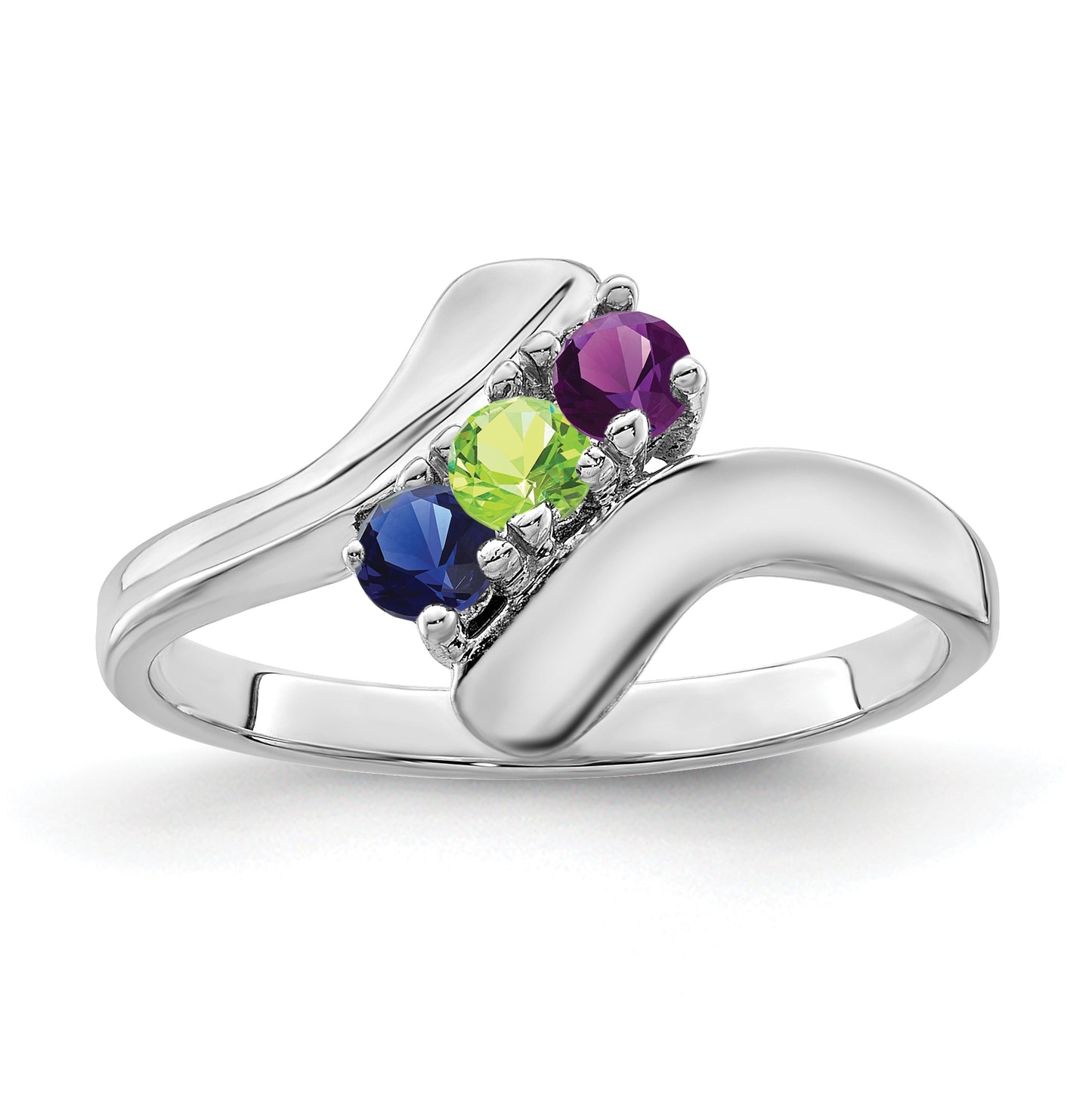 Sterling Silver Rhodium plated Synthetic 3mm 3 Stone Mother's Ring