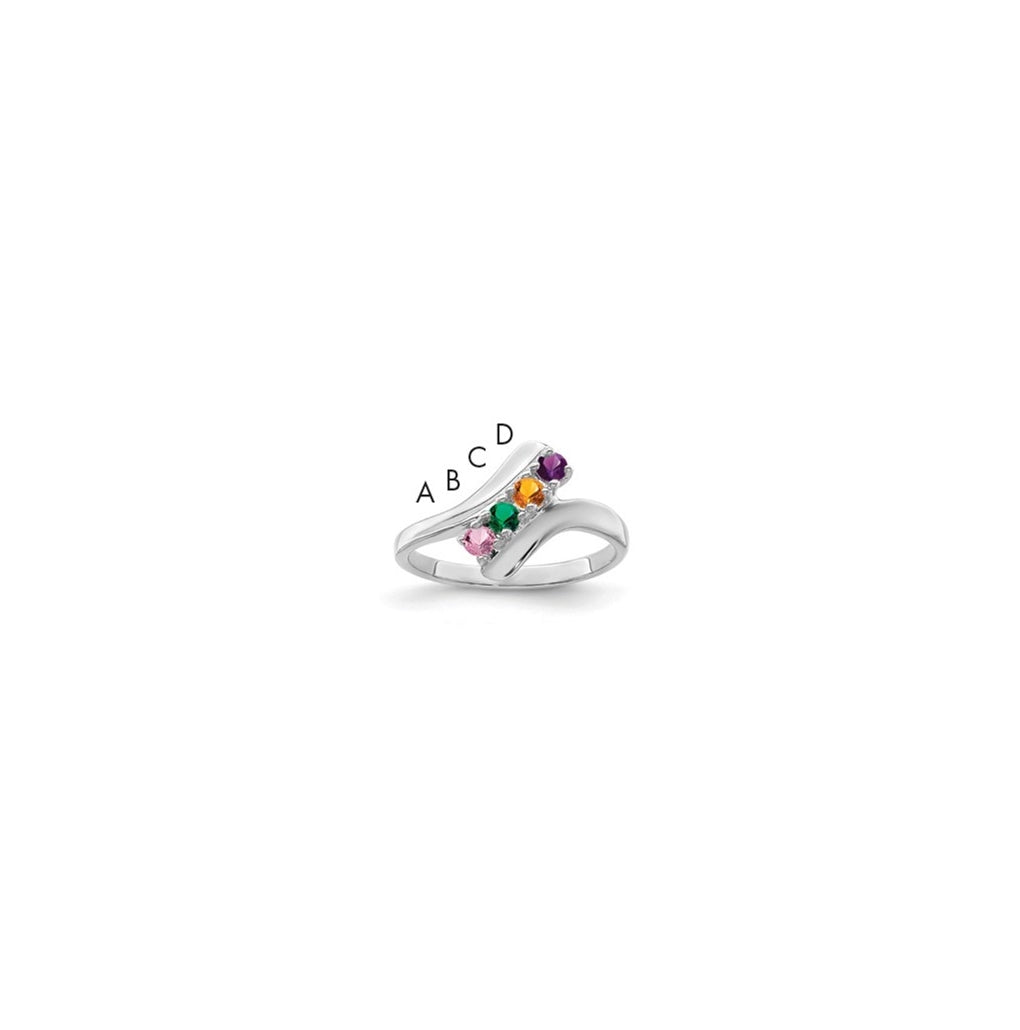 Sterling Silver Rhodium plated Synthetic 4 Stone Family & Mother's Ring,  2 mm Band width