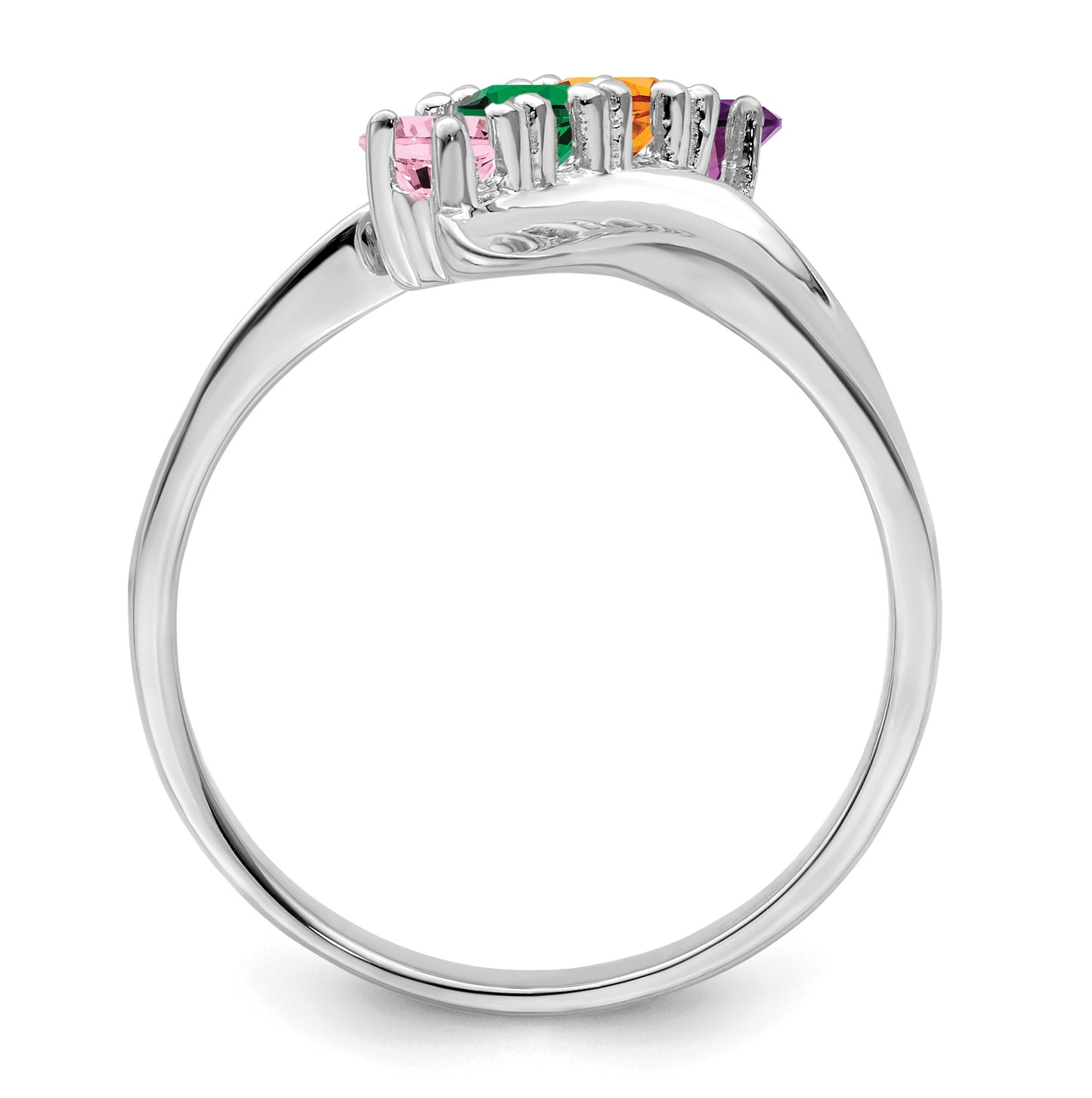 Sterling Silver Rhodium plated Synthetic 4 Stone Family & Mother's Ring,  2 mm Band width
