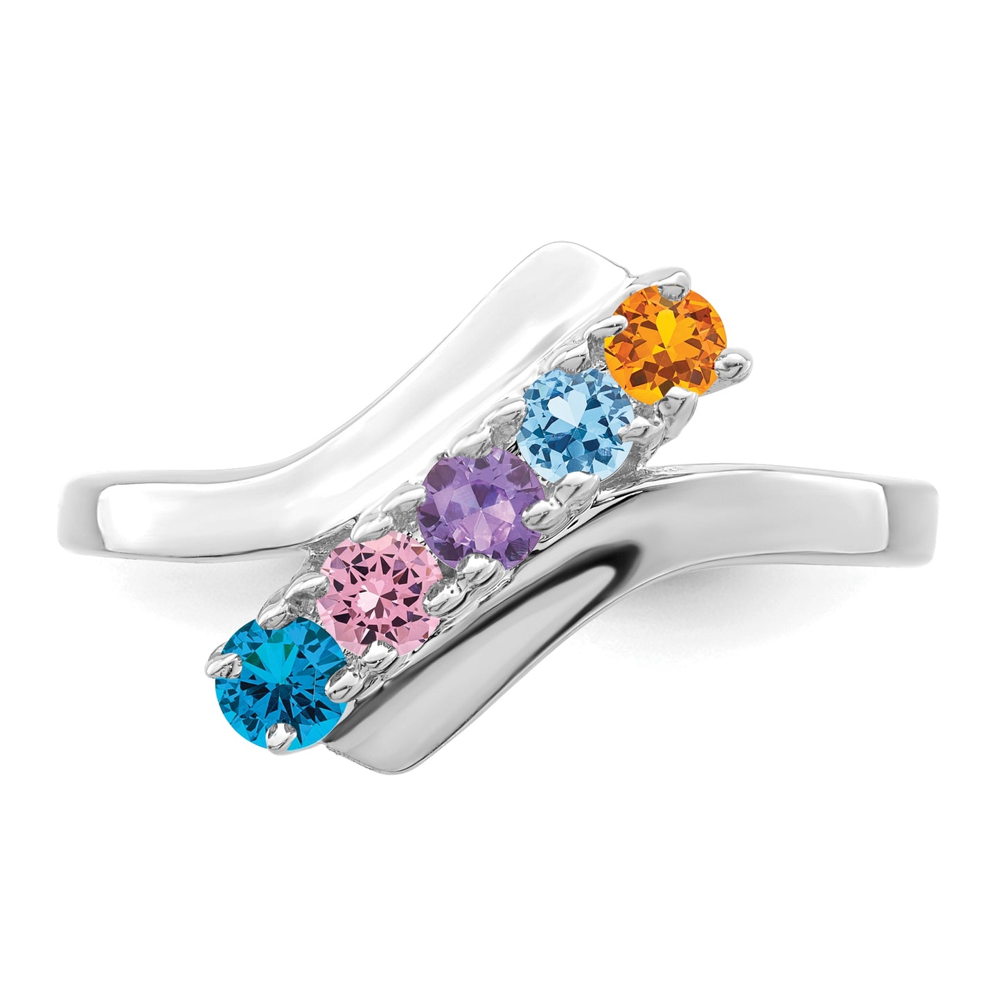 Sterling Silver Rhodium plated Synthetic 5-Stone Mother's Ring