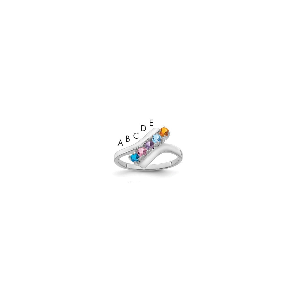 Sterling Silver Rhodium plated Synthetic 5-Stone Mother's Ring