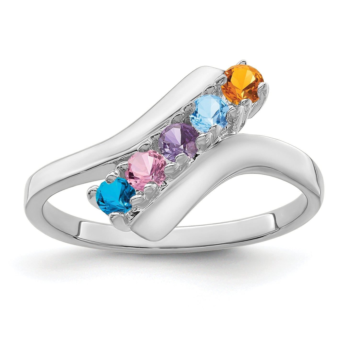 Sterling Silver Rhodium plated Synthetic 5-Stone Mother's Ring