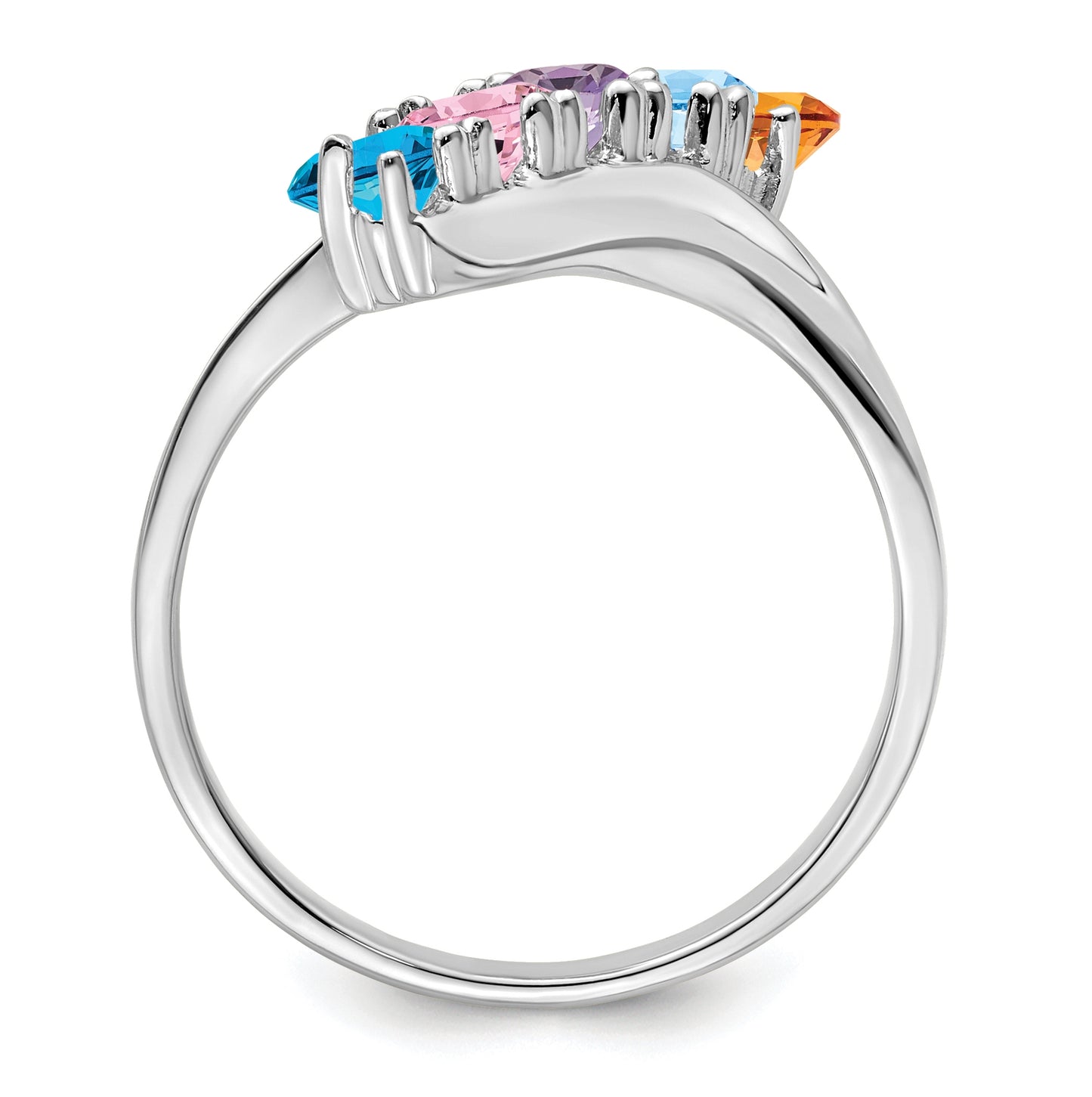 Sterling Silver Rhodium plated Synthetic 5-Stone Mother's Ring