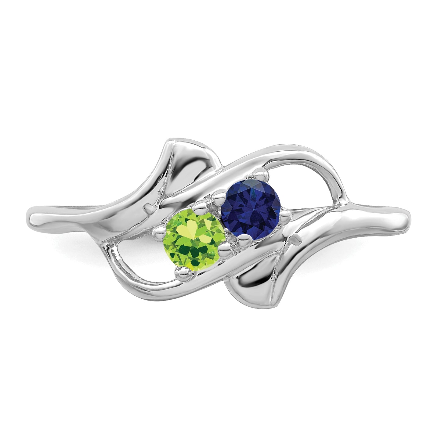 Sterling Silver Rhodium plated Genuine 2 Stone Mother's Ring, Size 7