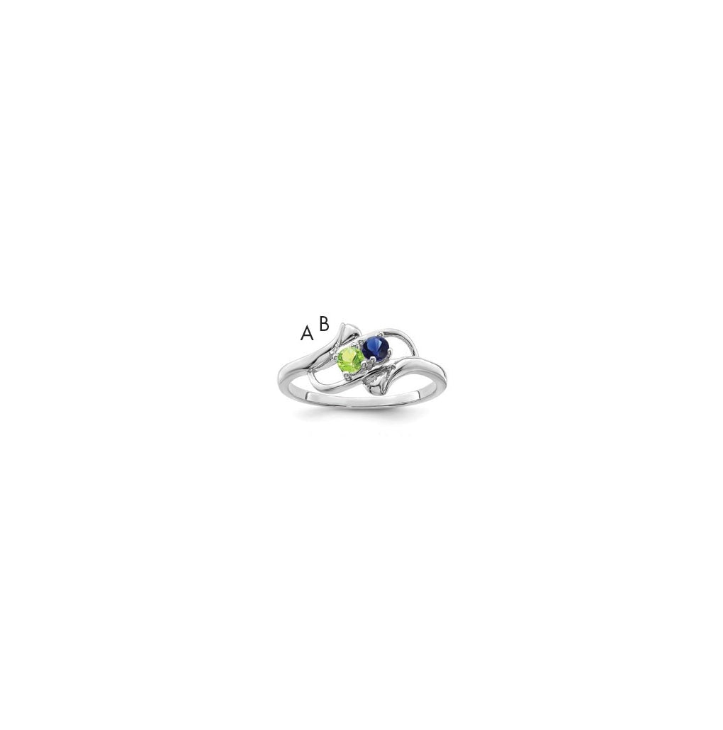 Sterling Silver Rhodium plated Synthetic 2.75mm 2 Stone Mother's Ring, 2mm Band width