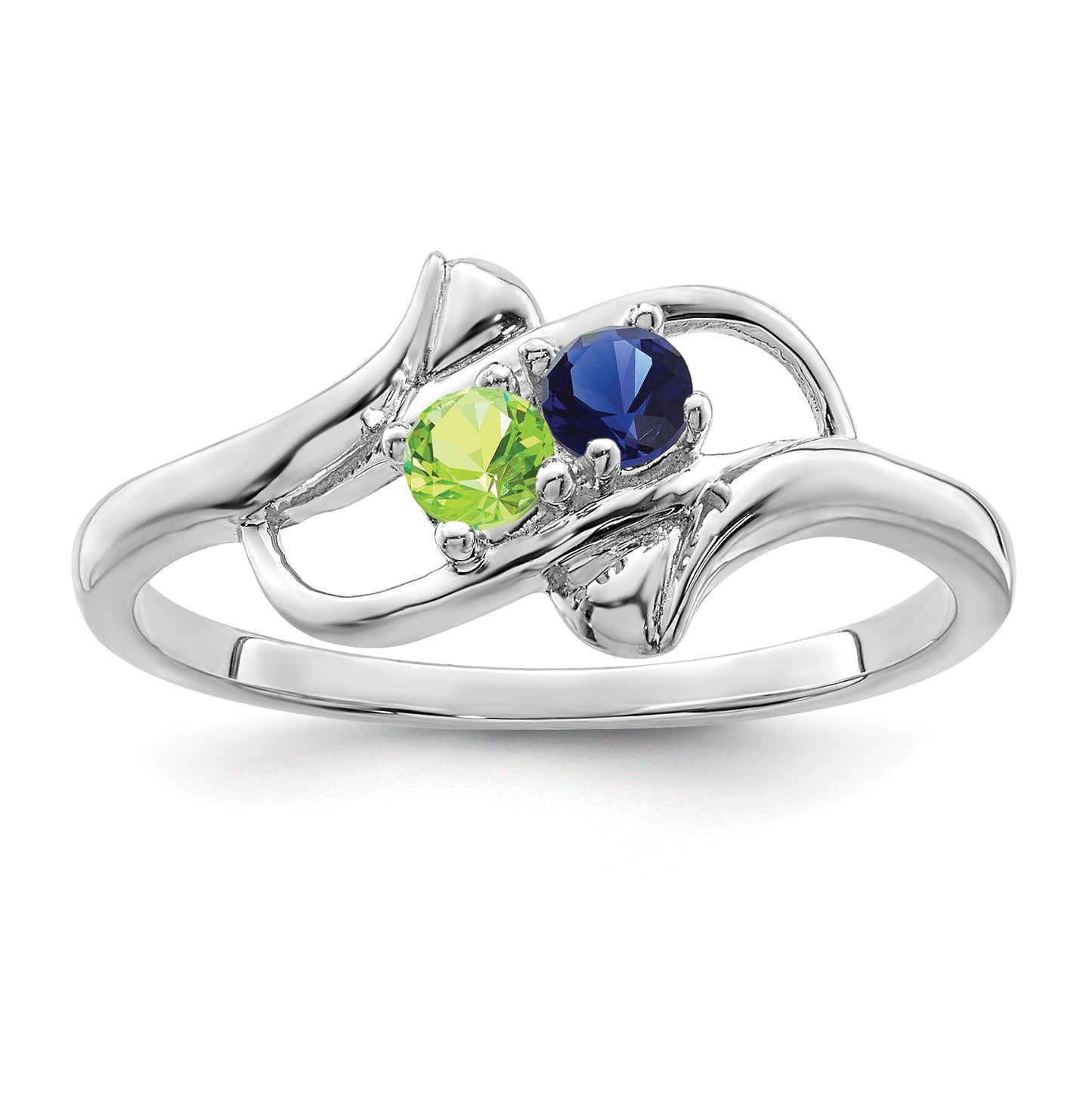 Sterling Silver Rhodium plated Genuine 2 Stone Mother's Ring, Size 8
