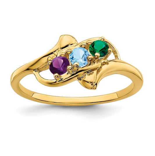 10K Yellow Gold Synthetic Family Jewelry Ring, 3 Stone