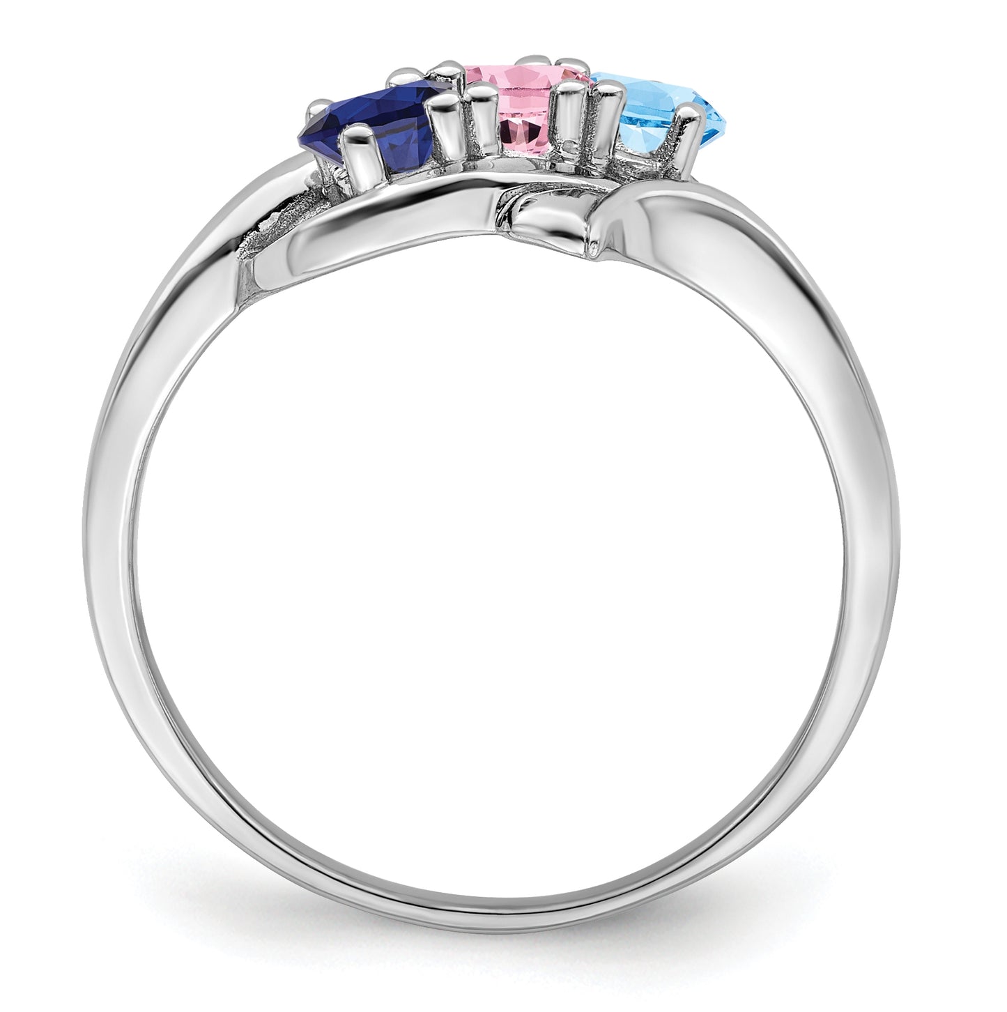Sterling Silver Rhodium plated Synthetic 2.75 mm 3 Stone Mother's Ring
