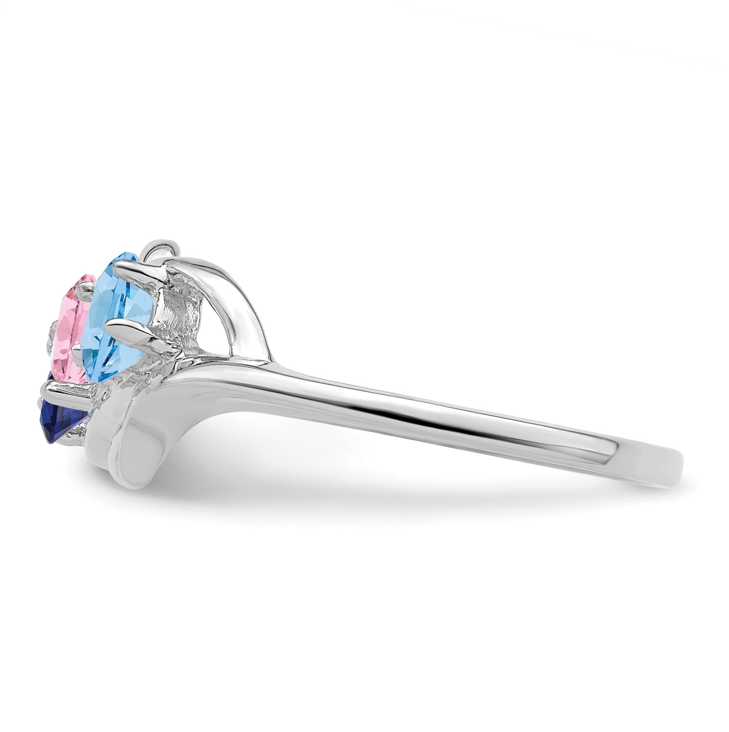 Sterling Silver Rhodium plated Genuine 3 Stone Mother's Ring, Size 5