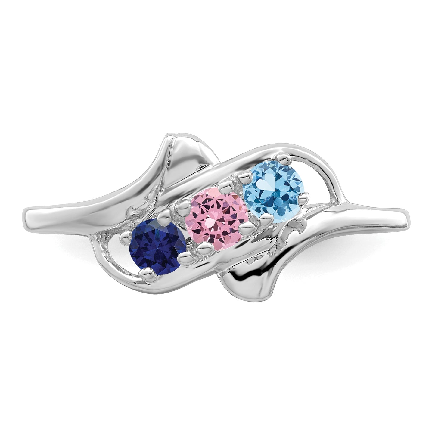 Sterling Silver Rhodium plated Genuine 3 Stone Mother's Ring, Size 7