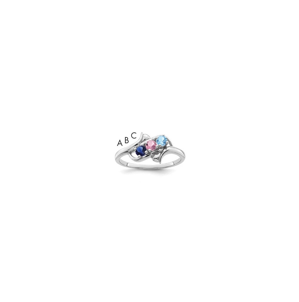 Sterling Silver Rhodium plated Genuine 3 Stone Mother's Ring, Size 7