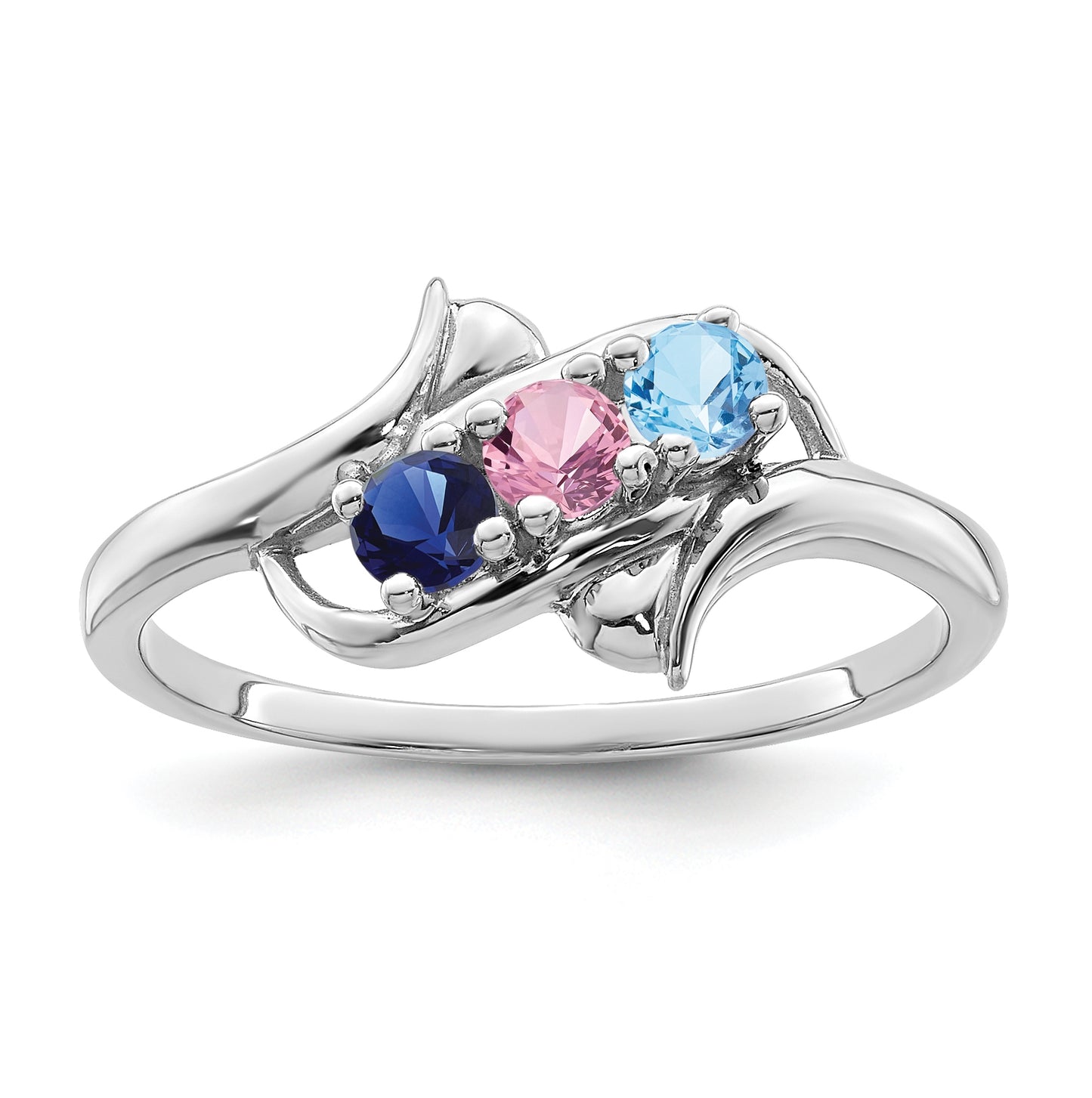 Sterling Silver Rhodium plated Genuine 3 Stone Mother's Ring, Size 6
