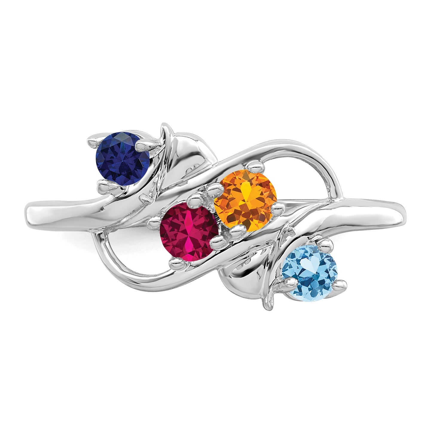 Sterling Silver Rhodium plated Genuine 4 Stone Mother's Ring, Size 6