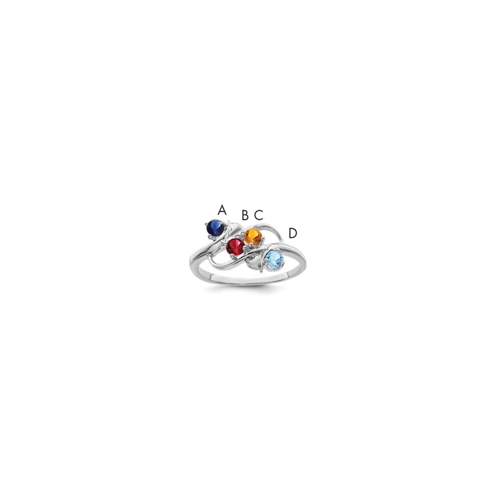 Sterling Silver Rhodium plated Genuine 4 Stone Mother's Ring, Size 9
