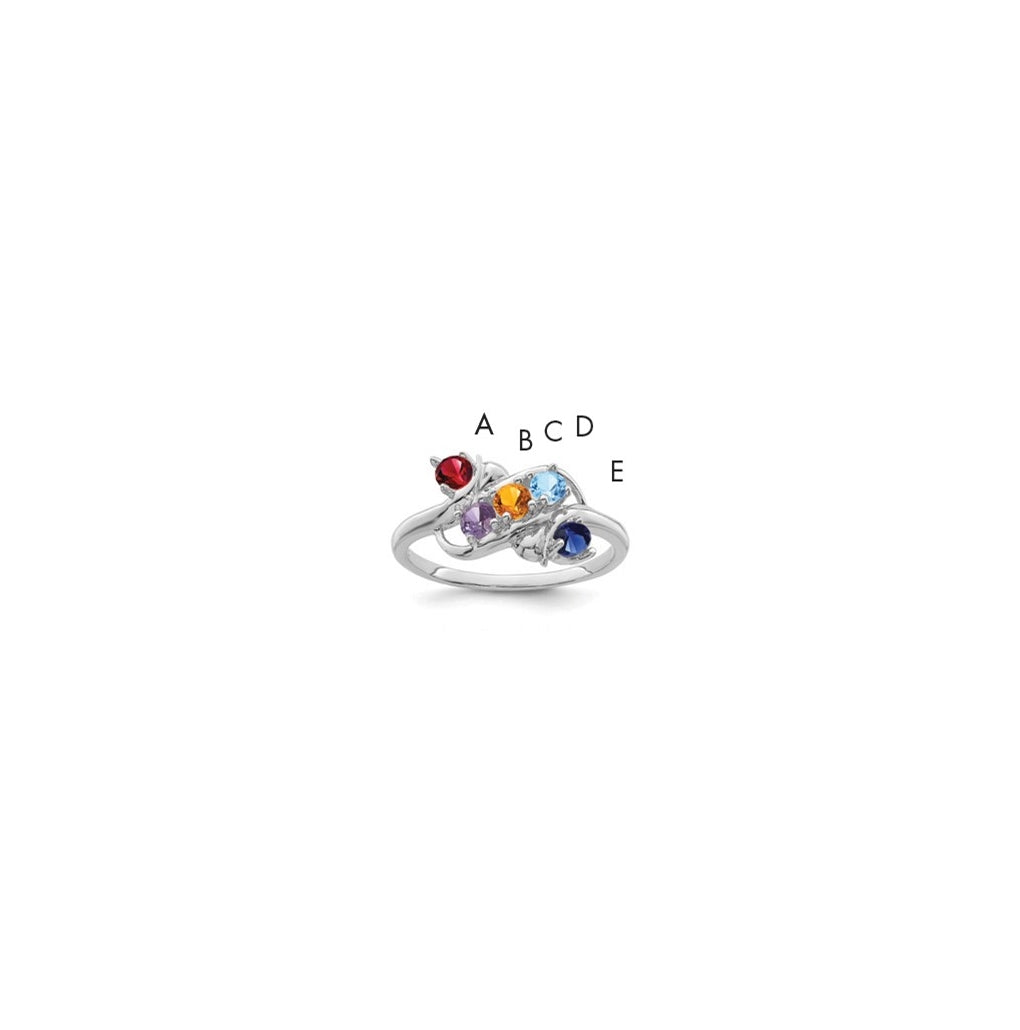 Sterling Silver Rhodium plated Genuine 5 Stone Mother's Ring, Size 6