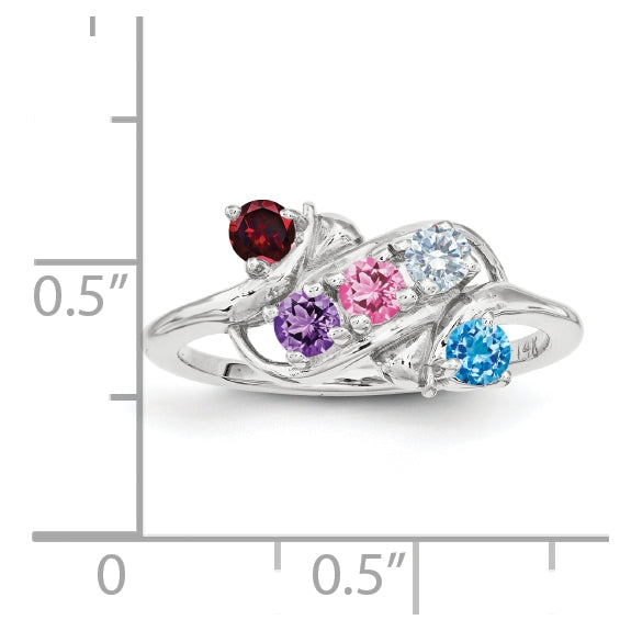 Sterling Silver Rhodium-plated Synthetic 5 Stone Mother's Ring