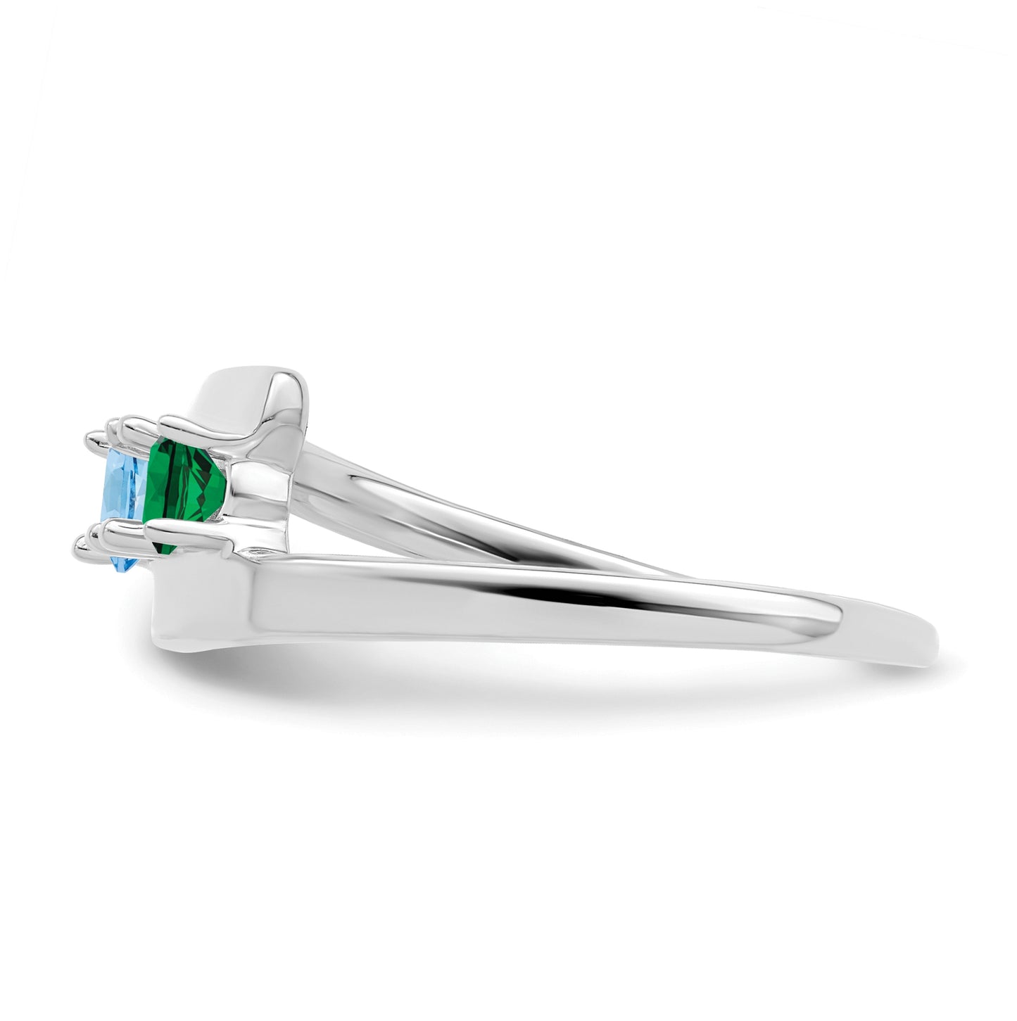 Sterling Silver Rhodium plated Synthetic 3mm 2 Stone Mother's Ring, 2mm Band width