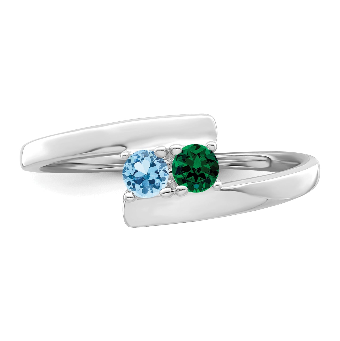 Sterling Silver Rhodium plated Synthetic 3mm 2 Stone Mother's Ring, 2mm Band width