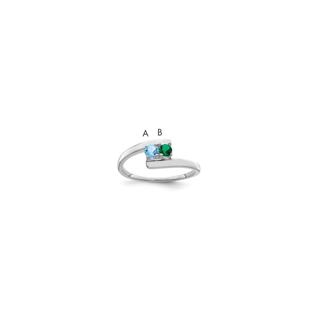 Sterling Silver Rhodium plated Synthetic 3mm 2 Stone Mother's Ring, 2mm Band width