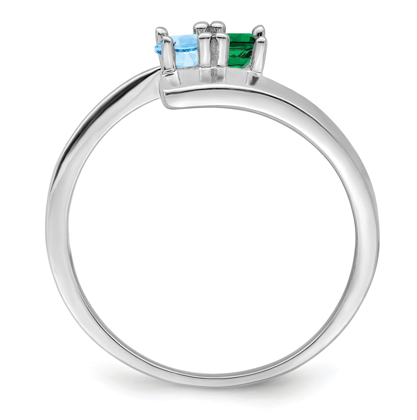 Sterling Silver Rhodium plated Synthetic 3mm 2 Stone Mother's Ring, 2mm Band width