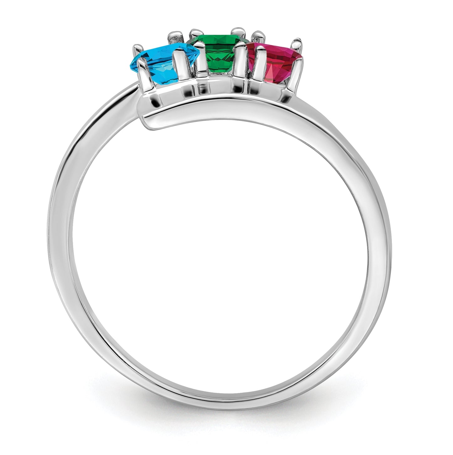 Sterling Silver Rhodium plated 3 mm Synthetic 3 Stone Mother's Ring