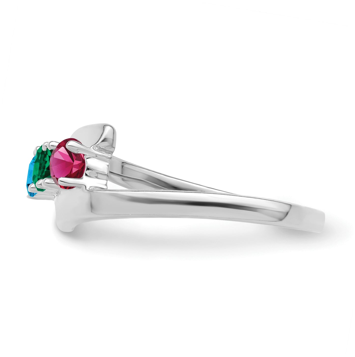 Sterling Silver Rhodium plated 3 mm Synthetic 3 Stone Mother's Ring