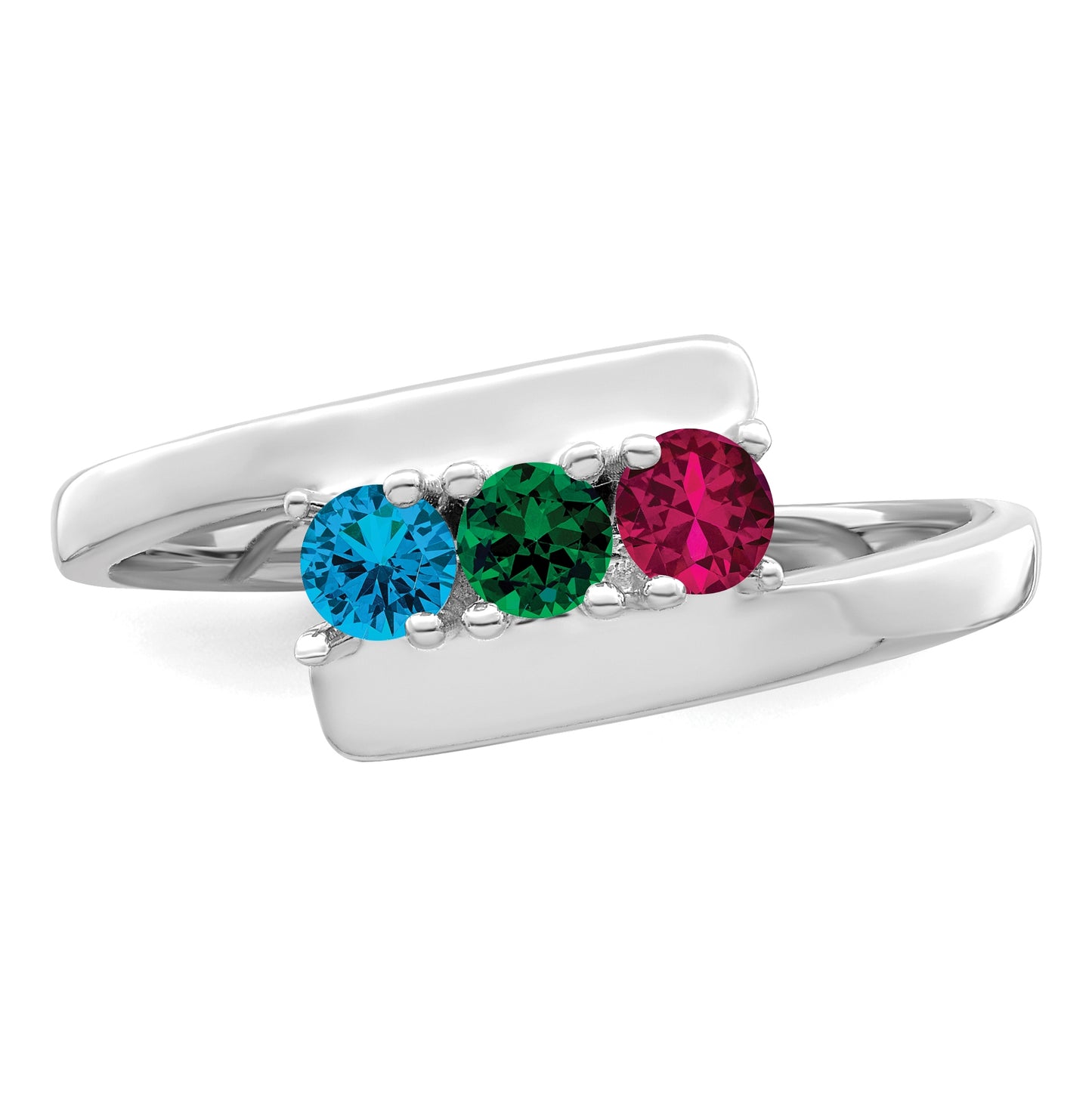 Sterling Silver Rhodium plated 3 mm Synthetic 3 Stone Mother's Ring