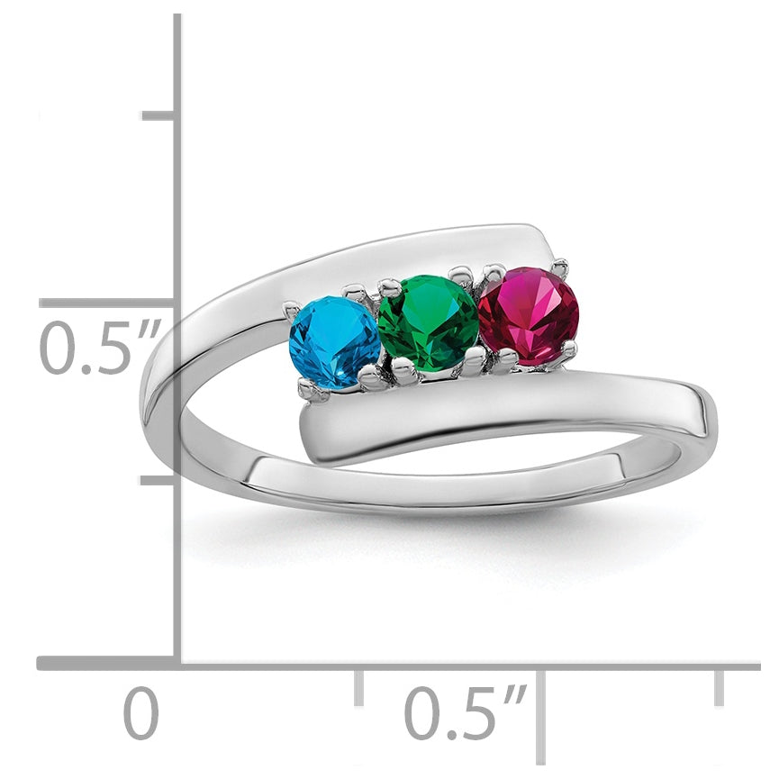 Sterling Silver Rhodium plated 3 mm Synthetic 3 Stone Mother's Ring
