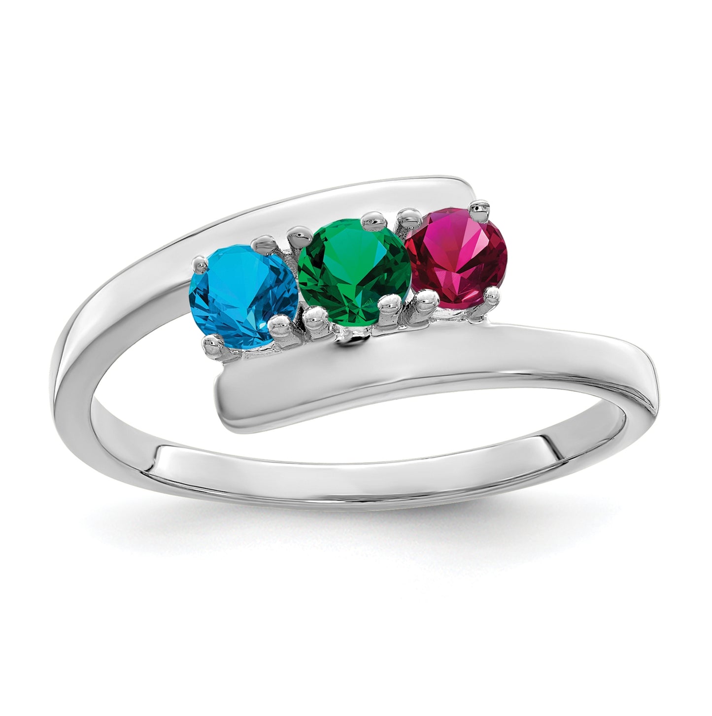 Sterling Silver Rhodium plated 3 mm Synthetic 3 Stone Mother's Ring