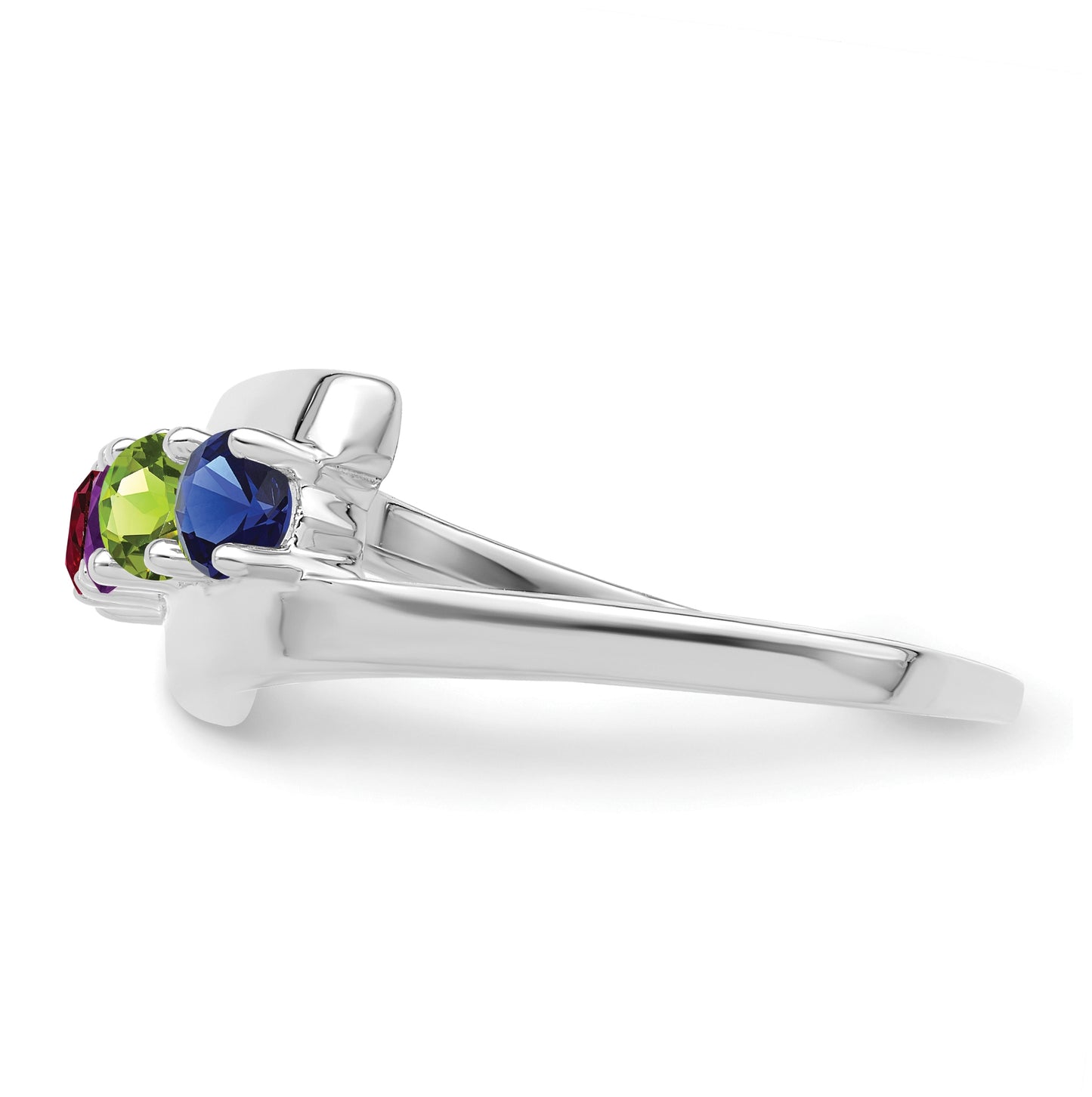 Sterling Silver Rhodium plated Synthetic 3mm 4 Stone Mother's Ring,  2 mm Band width