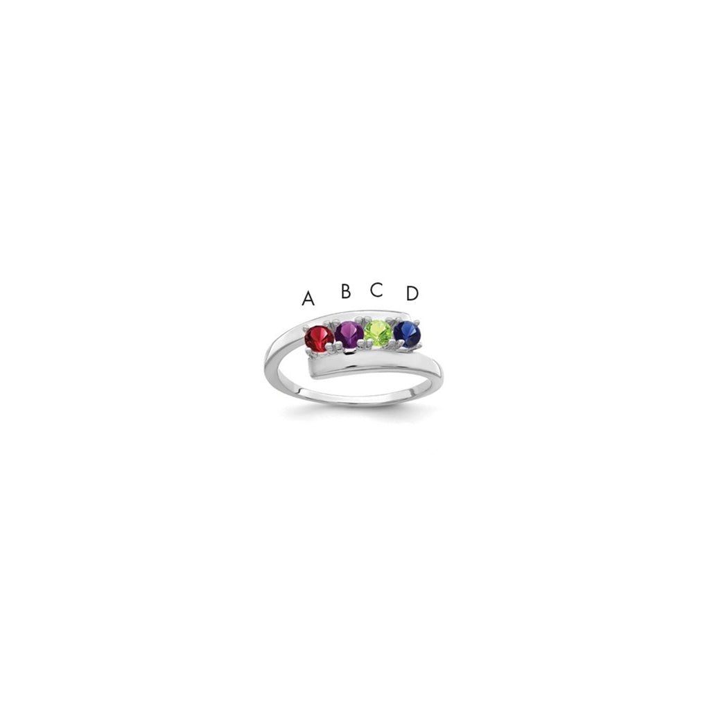 Sterling Silver Rhodium plated Synthetic 3mm 4 Stone Mother's Ring,  2 mm Band width