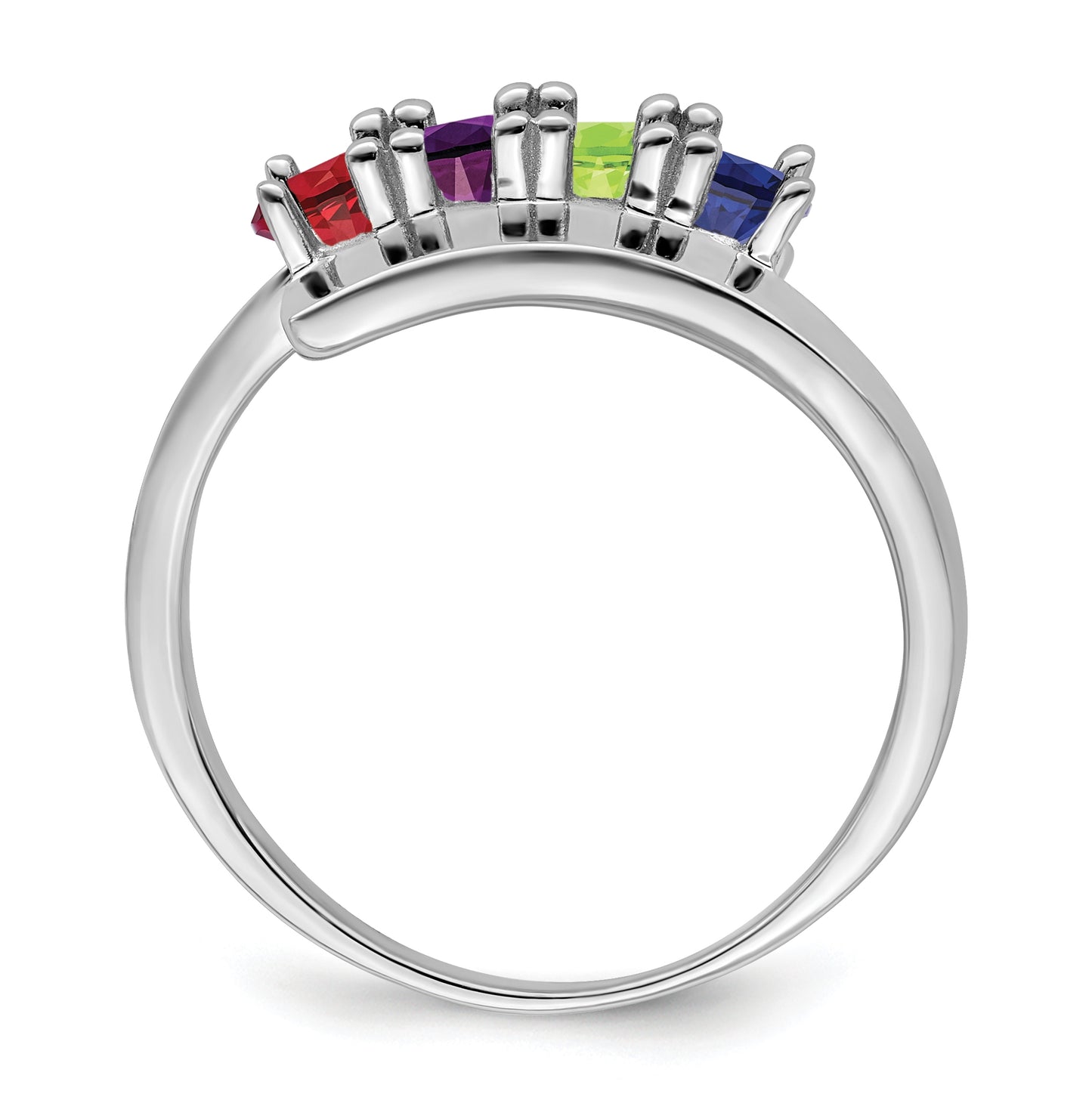 Sterling Silver Rhodium plated Synthetic 3mm 4 Stone Mother's Ring,  2 mm Band width