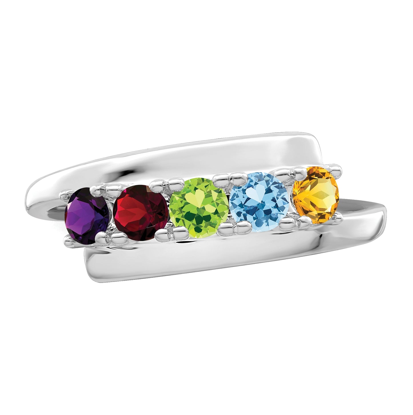 Sterling Silver Rhodium plated Family Jewelry Ring, 5 stone