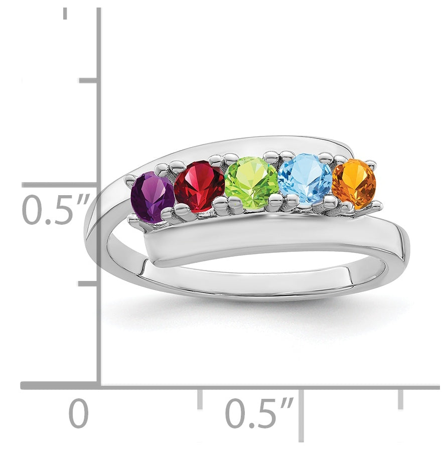 Sterling Silver Rhodium plated Family Jewelry Ring, 5 stone