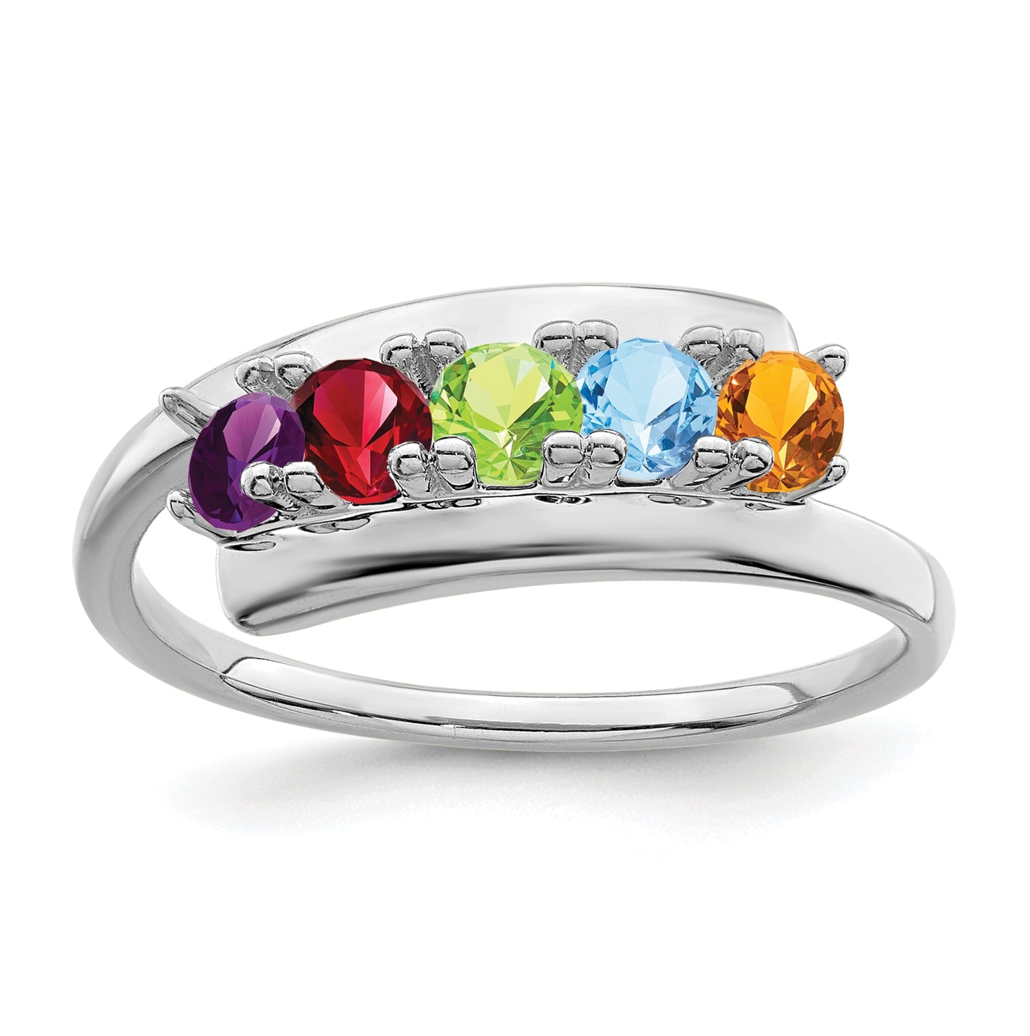 Sterling Silver Rhodium plated Family Jewelry Ring, 5 stone