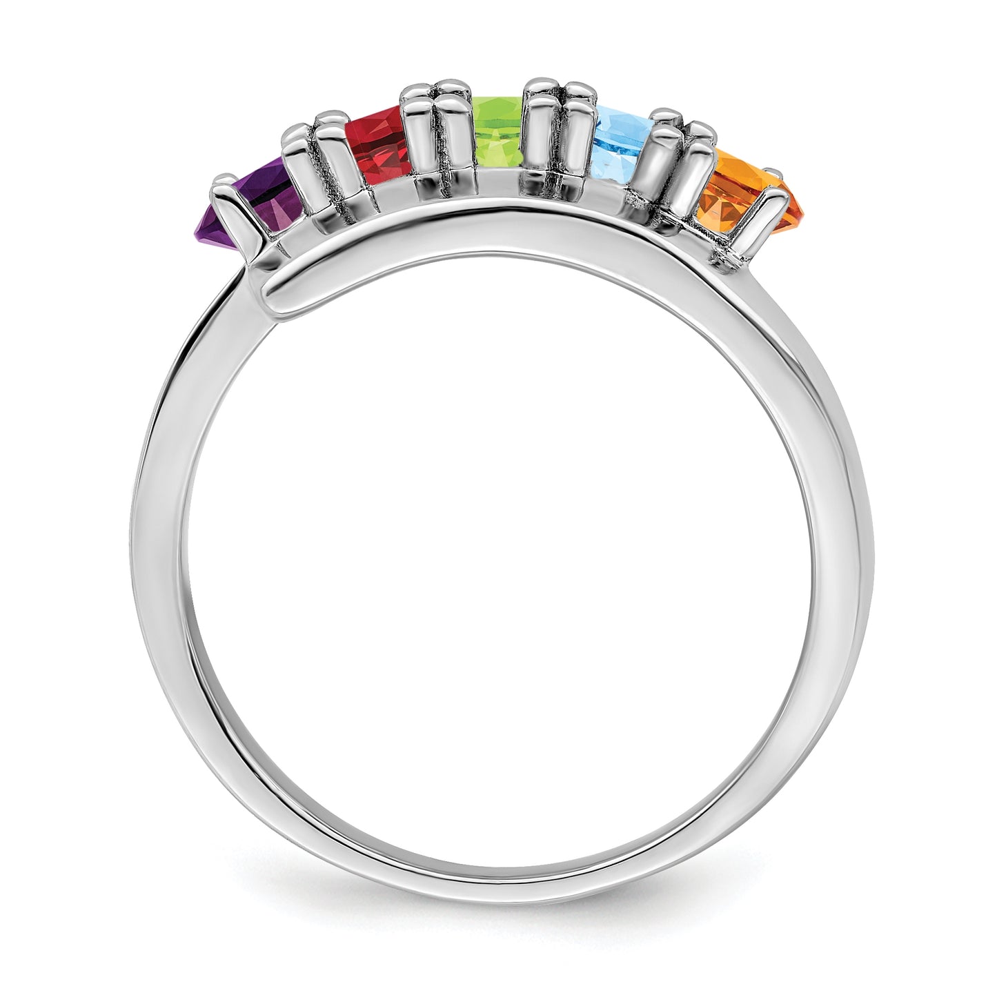 Sterling Silver Rhodium plated Family Jewelry Ring, 5 stone