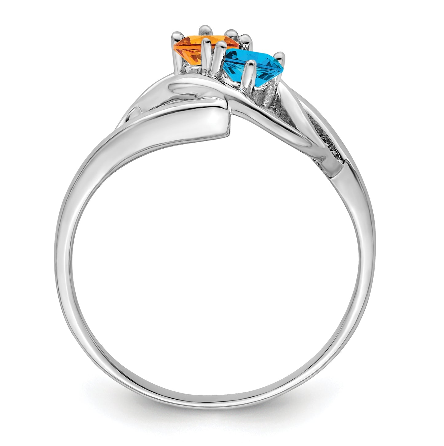 Sterling Silver Rhodium plated Synthetic 2 Stone Mother's Ring, Size 10