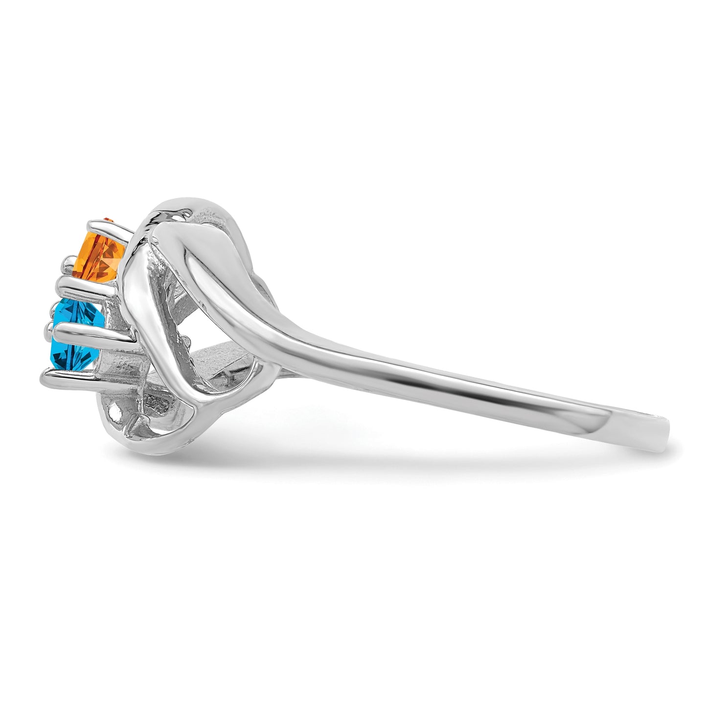 Sterling Silver Rhodium plated Synthetic 2 Stone Mother's Ring, Size 10