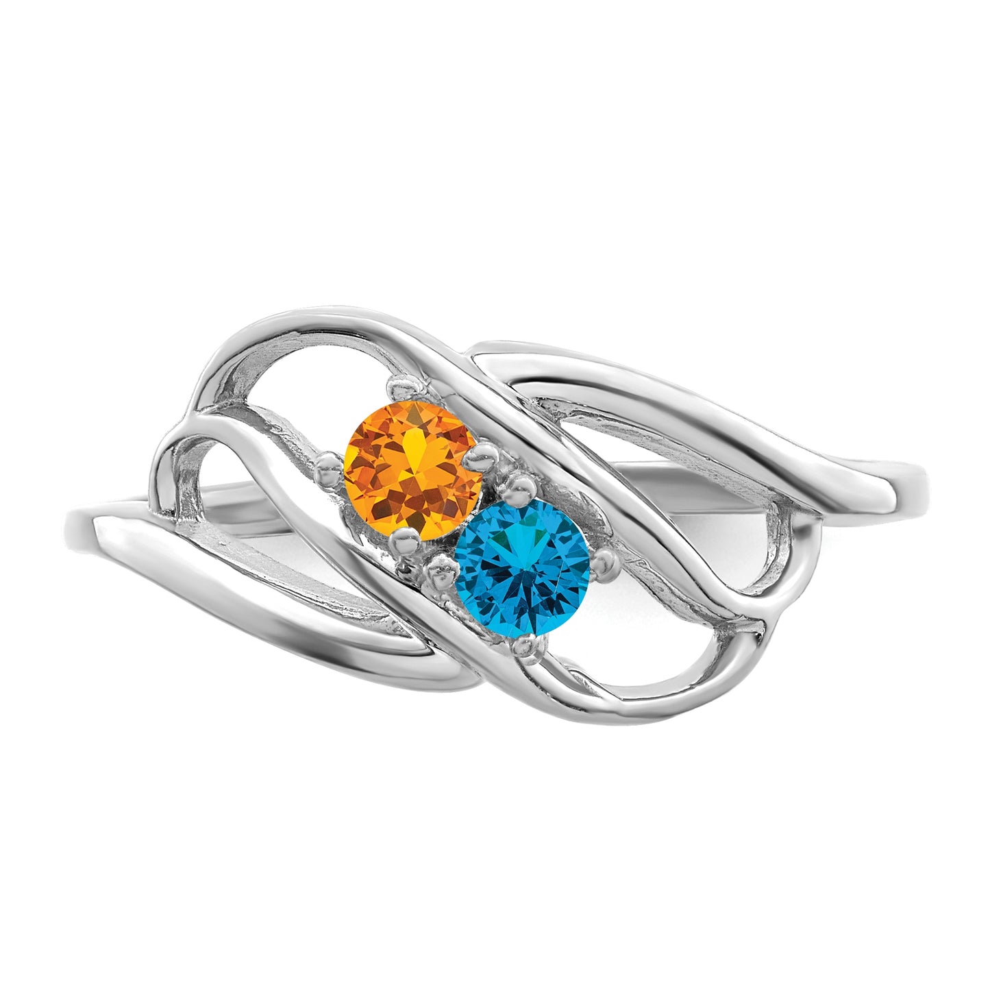 Sterling Silver Rhodium plated Synthetic 2 Stone Mother's Ring, Size 7