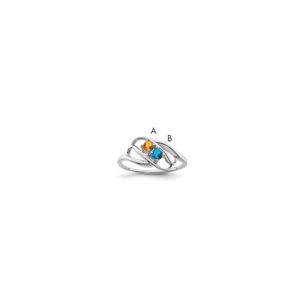 Sterling Silver Rhodium plated Synthetic 2 Stone Mother's Ring, Size 10