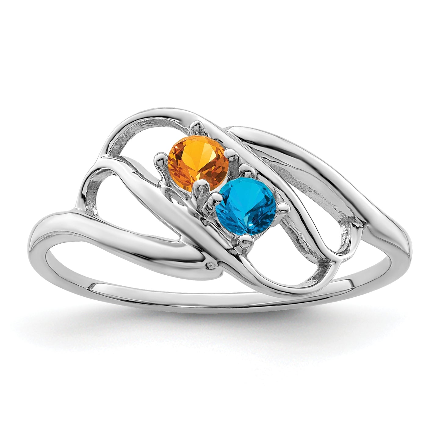 Sterling Silver Rhodium plated Synthetic 2 Stone Mother's Ring, Size 7